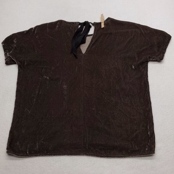 Madewell Short Sleeve Casual Crew Neck Suede Shirt Womens Size 2XS Brown - Picture 6 of 7